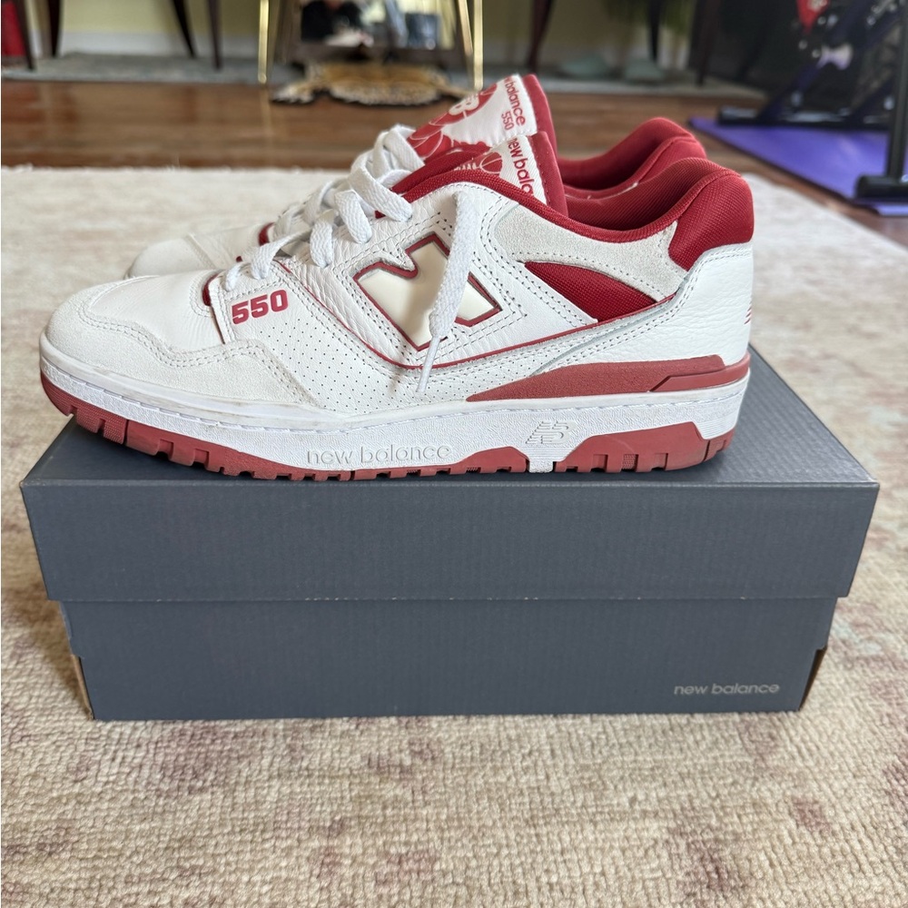 New Balance 550 Cream and Red Sneakers